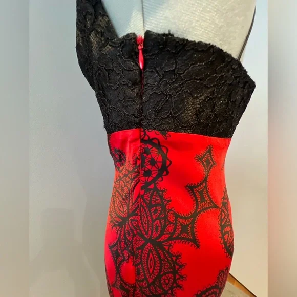 Mary.L Couture Red & Black Silk Lace Maxi Dress Size 8 - Picture 6 of 16